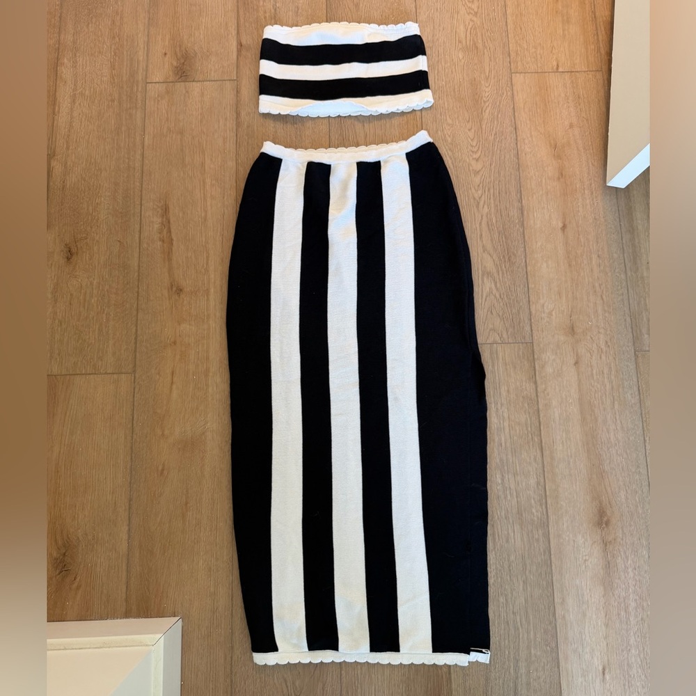 Anthropologie Black and White Striped Skirt Set